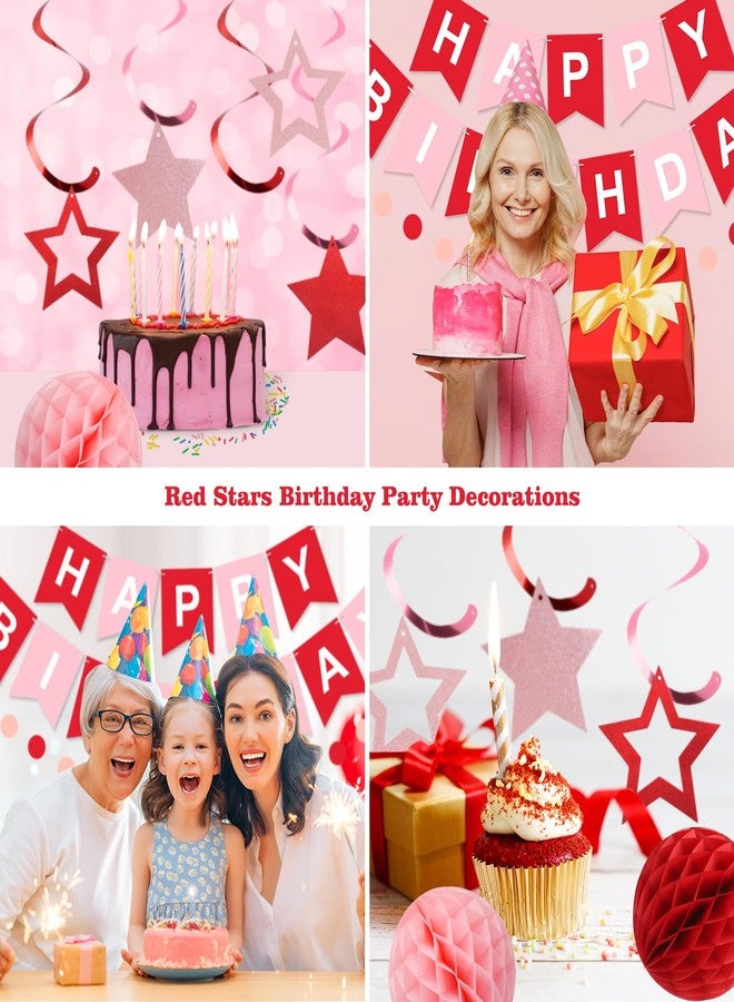 زينة عيد ميلاد رائعة، لافتة عيد ميلاد سعيد مع كرات على شكل خلية نحل، شرائط متدلية على شكل نجوم، إكليل من النقاط الدائرية، زينة حفلات عيد ميلاد سعيد للنساء والرجال والأولاد والبنات (أحمر) - Image 4